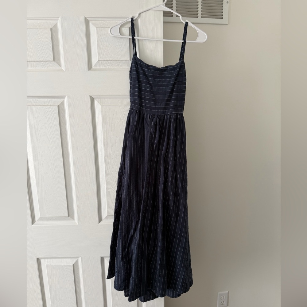 Lulu’s Feeling the Best Navy Striped Tie-Back Midi Dress with Pockets